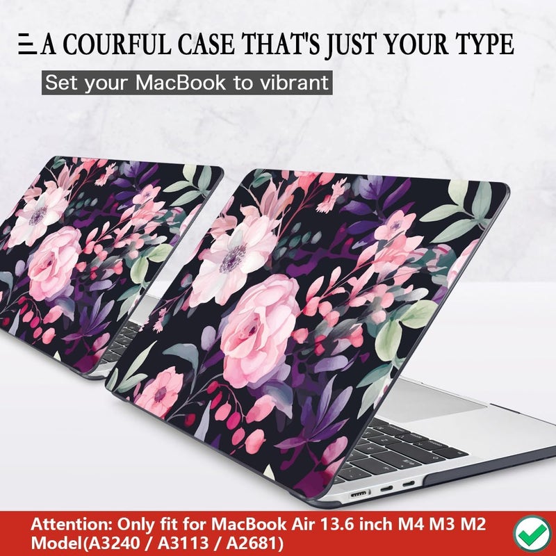 CISSOOK Compatible with MacBook Air 13.6 inch Case 2025 2024 2022 Release Model A3240 A3113 A2681, Flower Plastic Hard Shell Case Black Cover for MacBook Air 13 inch M2 M3 M4 - Pink Flowers - Image 3